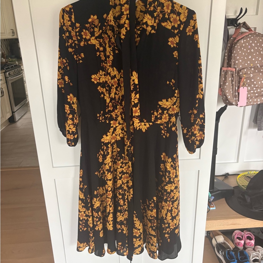 Nanette Lepore Black and Gold Floral Midi Dress